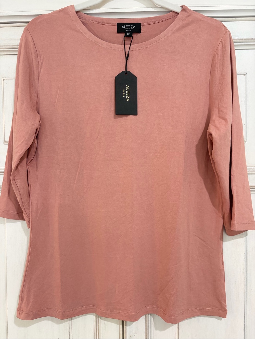NWT SZ 1X Aleeza Paris Dusty Rose Women’s Scoop Neck Top